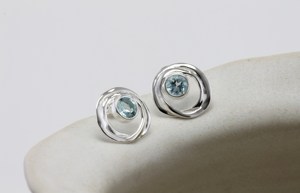 Blue Topaz Earrings, Handmade Riviera Blue Topaz <b>Sterling</b> <b>Silver</b> <b>Stud</b> Earring Elegant Earring, Blue Topaz Earring Dainty Earring - Product Image 2