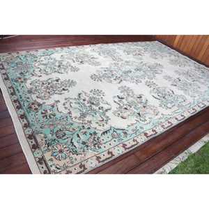 Alfombra de 6.4x10.4 pies, Alfombra Turca, Alfombra Vintage de Lana Azul con Diseño de Camuflaje - Product Image 2