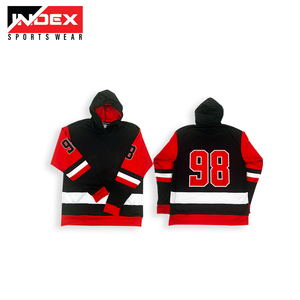 Sudadera en blanco de algodón personalizada para hombre, Sudadera con capucha bordada con disco de hockey sobre hielo y cordones, Sudadera con capucha personalizada para hockey sobre hielo - Product Image 6