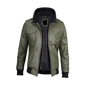 Chaqueta de Cuero Vacuno de Color Sólido para Hombre, Diseño Personalizado, Cuello Alto, Impermeable, Reversible, Estilo Urbano para Invierno, Venta al Por Mayor - Product Image 5