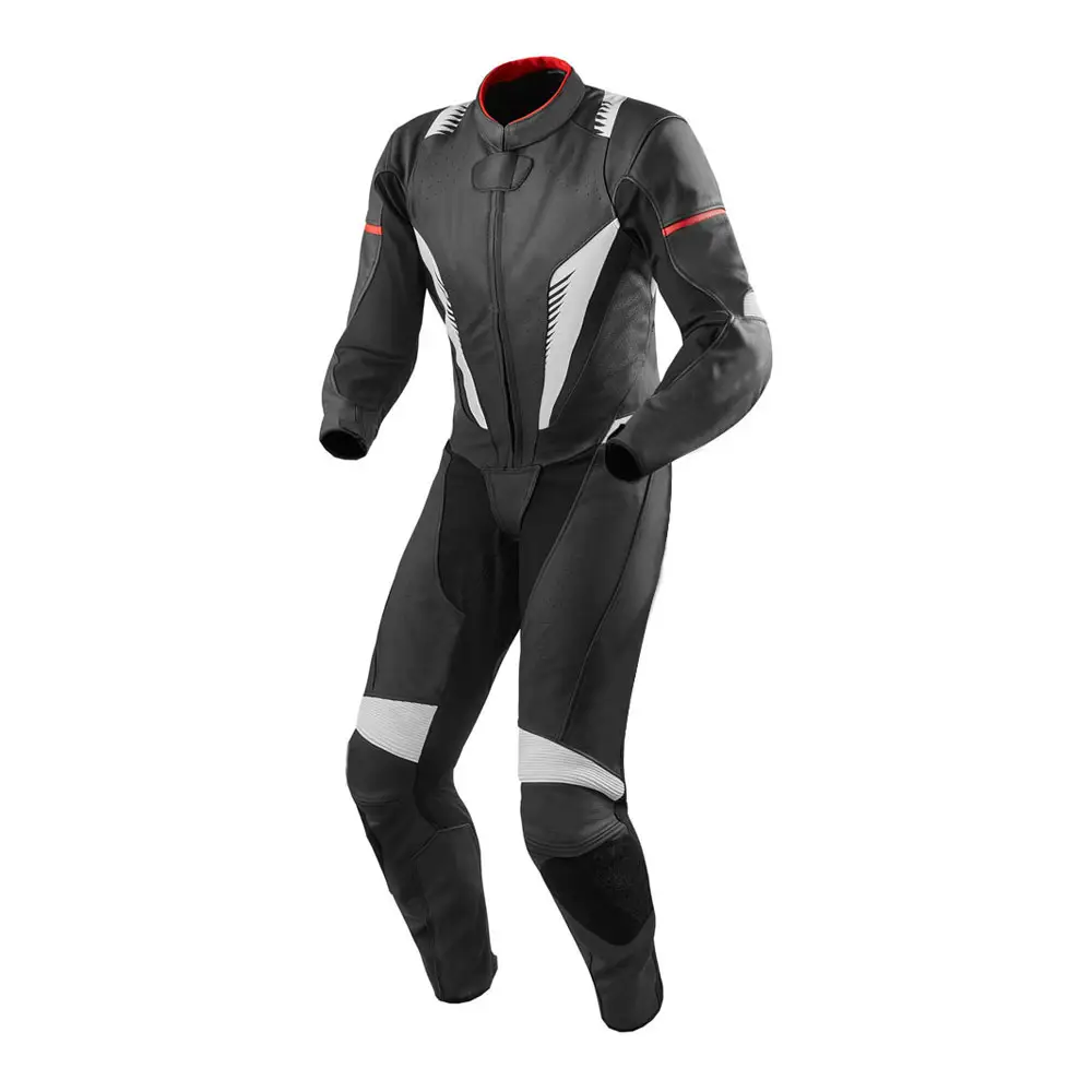 Fully Customized Motorbike Leather Suits Cowhide Leather White And Black Motorbike Leather Suit Custom Made Racing Track Suit