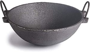 เหล็กสีดำ kadhai มีสองมือจับกลมด้านล่างหนักคู่ค้าที่สมบูรณ์แบบสำหรับเครื่องครัวกระทะของคุณ - Product Image 3