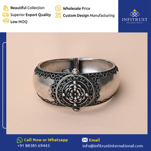 Direct Factory Sales Highest Selling Floral Pattern Oxidised Silver <b>Ruby</b> Stone Studded Girls Ethnic Wear Kada Bangles from India - Product Image 2