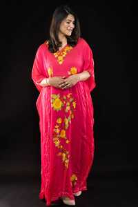 Elegante caftán largo para mujer con bordado a mano floral manga tres cuartos y diseño tejido de estilo europeo hasta el suelo - Product Image 4