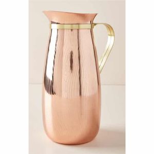Pichet en cuivre pur à finition martelée de qualité supérieure |   Carafe à eau en cuivre ayurvédique décorative, 100% étanche, récipient en cuivre pour le bien-être - Product Image 6