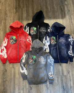 Sweat à capuche surdimensionné à ourlet brut personnalisé avec fermeture éclair 430 GSM Sweat à capuche délavé au soleil Broderie usée Lavage à l'acide Sweats à capuche pour hommes - Product Image 2