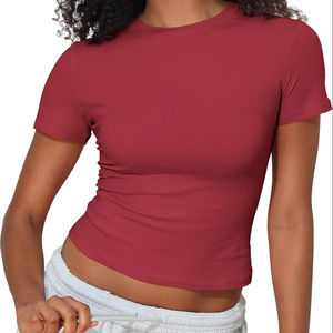 Camiseta de Verano para Mujer PrettyGuide, Ajustada, Ecológica, Cuello Redondo, Manga Corta, Spandex, Algodón, Jersey, Secado Rápido, Transpirable, Dulce - Product Image 1