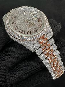 Elegante doble tono estilo Hip Hop Iced Out lujo Acero inoxidable movimiento de cuarzo Moissanite diamante hecho a mano reloj para hombres y mujeres - Product Image 2