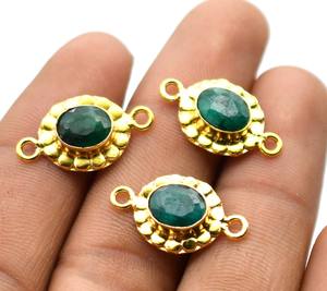 Connecteur à double boucle plaqué argent antique et plaqué or 18 carats émeraude 24X13mm NC93 pour la fabrication de bijoux - Product Image 1