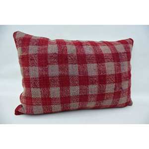 Cozy 16x24 Inch Red Vintage Pattern Plaid Wool Kantha <b>Pillow</b> Woven Technique - Product Image 2
