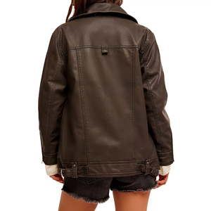 Chaqueta transpirable con cremallera para invierno, atuendo de alta calidad, tejido elegante para mujer, piel sintética, manga larga, procesamiento de cuero - Product Image 4