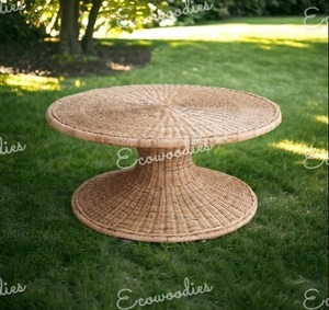 Mesa de centro redonda de bambú de lujo hecha a mano moderna de ratán de bambú para interiores y exteriores para muebles de sala de estar consola con incrustaciones de hueso - Product Image 4