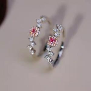 สายเพชรโมอีสเดิม925เงินพร้อมแหวนฮาโลของแท้สีชมพูประดับดินด้วยหินสีชมพูพร้อมแหวนเพชรชุดปู - Product Image 5