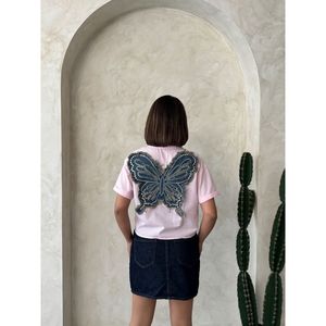 Blusa de Manga Larga TOPSHOW para Mujer, Mezcla de Algodón y Poliéster, Color Rosa, con Detalle de Mariposa, para Uso Diario Informal, Venta al Por Mayor - Product Image 2