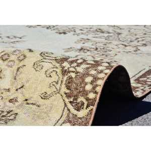 พรมตุรกี, พรมวินเทจขนาด 5.8x8.7 ฟุต, พรมลายตารางสีเบจทำจากขนสัตว์ - Product Image 5