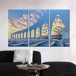 Impression sur toile surréaliste moderne - Pont en toile de fond de ciel, 3P : encadré - Product Image 1