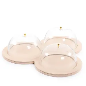 Ensemble de 3 dômes alimentaires en cuir et en verre Design simple Vaisselle élégante pour le dessert Outils de cuisine sûrs - Product Image 1