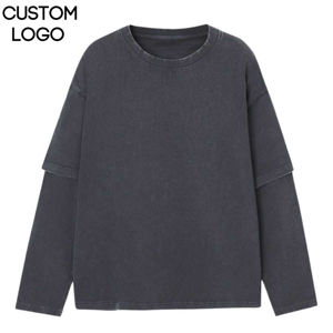 Camiseta Vintage de Alta Calidad con Cuello Redondo, Holgada, de Secado Rápido, Hombros Caídos, 100% Algodón, Doble Capa, Mangas Largas, en Oferta - Product Image 1