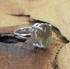 Amatista verde 925 Plata de ley Oval Piedra preciosa Anillo facetado Joyería hecha a mano Anillo elegante Regalo de amatista verde - Product Image 3