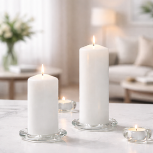 Elegantes Velas de Pilar de Cera de Soja y Parafina Blancas para Fiestas, Crean un Ambiente Lujoso en Espacios de Comedor y Sala de Estar - Product Image 1