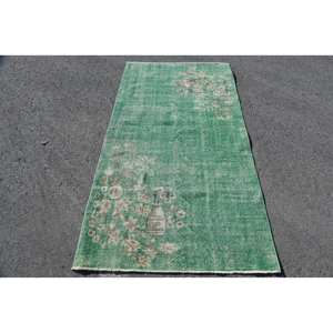 Tapis floral en laine fait main vintage vert beige Patchwork Rectangle Design 3.5x6,6 pieds mur à mur pour salon Latex soutenu - Product Image 1