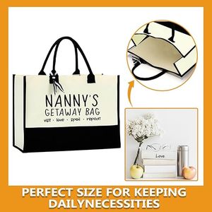 MyOrganicBag Sac fourre-tout fait à la main en toile avec deux poignées fermeture ouverte et décoration de lettre de nounou Sac à main pour femmes - Product Image 4