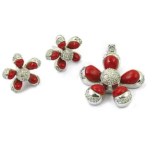 Silver <b>Coral</b> Flower Fine <b>Jewelry</b> Set Gold & Rhodium Plated Earrings & Pendant with Pearl Hawaiian Style Perfect Gift - Product Image 3