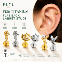 Juego de Joyería para Cartílago con Rosca Interna de Titanio ASTM F136: Labret Plano, Caballito de Mar, Calabaza, Marquesa y Hoja