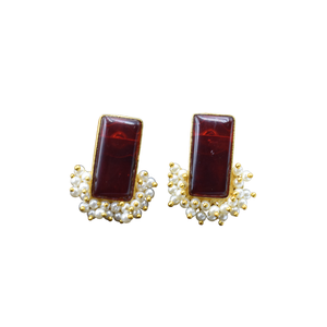 Boucles d'oreilles en laiton et pierre mate plaquée or Bijoux à la mode pour femmes et filles au prix de gros en Inde - Product Image 3
