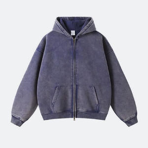 Sweat à capuche vintage en coton French Terry délavé à l'acide et au soleil, avec fermeture éclair, logo personnalisé, streetwear pour l'hiver, motif imprimé - Product Image 3