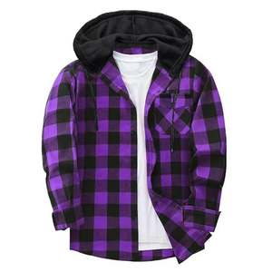Vente de gros T-shirt surdimensionné brodé personnalisé en flanelle Chemise à capuche à carreaux Streetwear décontracté à manches longues pour hommes - Product Image 4