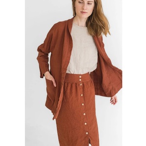 Jupe en lin longueur genou pour femme jupe en lin taille haute printemps - Product Image 2