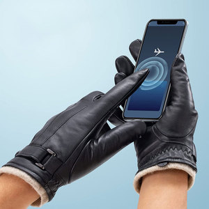 Men's Fashion Real Sheep Leather <b>Gloves</b> Knitted Cuff Ruffle Wrist Style Black Comfortable Sports <b>Touchscreen</b> All Sizes - Product Image 6