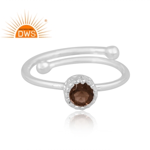 Dernière conception adjectivale bagues en argent Sterling naturel fumé rond coupe bijoux en pierres précieuses pour les femmes cadeau pour elle - Product Image 3