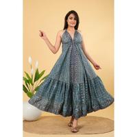 Robe longue vintage en soie tissée lavable pour femme, taille élastique, dos nu, imprimé floral, tenue d'été pour la plage