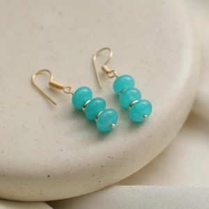 Handmade Greenish Blue Amazonite Birthstone Dangle <b>Earrings</b> <b>Gold</b> Spacer Beads Findings <b>Gold</b> Plated Hook Fashionable <b>Earrings</b> - Product Image 4