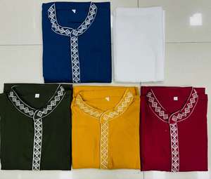 Vêtements ethniques en pur coton avec doublure brodée pour hommes et femmes Kurti Kurta Set for Part Wear Use from India - Product Image 3