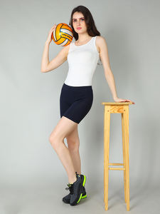 Shorts de survêtement en coton respirant à la mode pour femmes avec taille élastique bleu marine Gym et collants de Yoga décontractés-Logo personnalisé prix de gros - Product Image 2