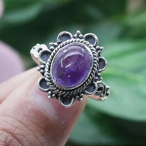 แหวนพลอยพลอยอเมทิสต์ธรรมชาติแบบเรียบง่ายบางเครื่องประดับสำหรับผู้หญิงเพชรรูปไข่สำหรับงานเลี้ยงวันเกิด - Product Image 3