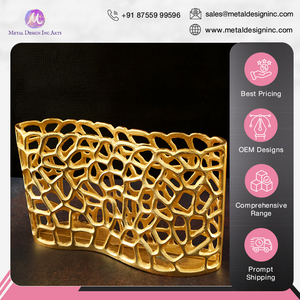Luxurious Style High Quality Aluminum <b>Gold</b> Plated Rectangle Shape Ring Cut Work Sleeping Flower <b>Vase</b> for Home Decoration - Product Image 3