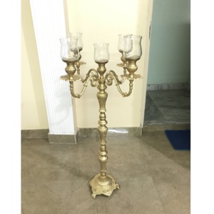 5 Arm Aluminium <b>Candelabra</b> with Glass Votive Gold Color Metal Candle Stand for Home and Wedding Decoration Tabletop <b>Candelabra</b> - Product Image 1