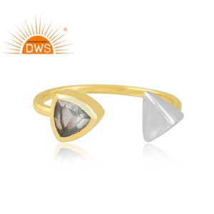 แหวนพลอยอความารีนธรรมชาติชุบทอง18K แบบล่าสุดแหวนปรับได้เครื่องประดับชั้นดีสำหรับผู้หญิงของขวัญสำหรับผู้หญิง - Product Image 2