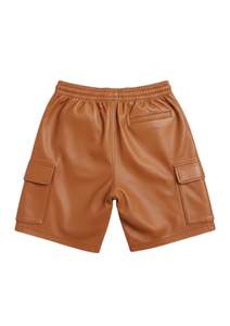 Pantalones Cortos Cargo de Cuero Genuino para Hombre con Cintura Elástica con Cordón, Color Marrón Claro, para Uso Diario, Ropa de Calle Moderna - Product Image 3