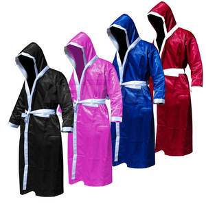 Bata de boxeo de satén clásica para competición y entrenamiento Bata de boxeo de cuerpo entero con lazo en la cintura y capucha - Product Image 6