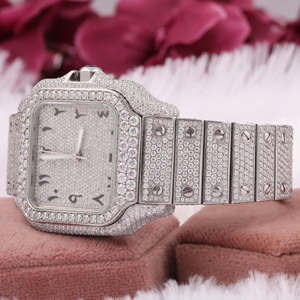 Superbe personnalisé entièrement glacé rond Moissanite diamant classique Date cadran chiffres arabes caractéristiques montre diamant - Product Image 2