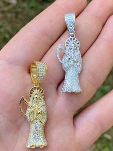 Pendentif en argent sterling 925 Grim Reaper Santa Muerte serti de diamants personnalisé Autre pendentif en diamant - Product Image 2