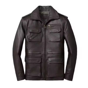 Men's Genuine Premium Cowhide Leather <b>Motorbike</b> Jacket Black Vintage Slim Fit <b>Stand</b> Collar Front Logo Biker Jacket - Product Image 1