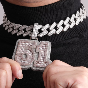 Hip hop número completo diamante colgante collar cadena cubana número letras Moissanite diamante colgante - Product Image 3