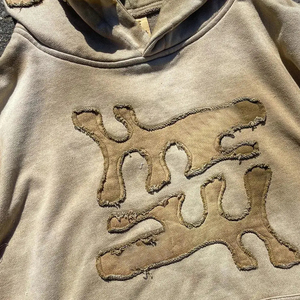 Sudadera con capucha bordada con parche de peso pesado personalizado directo del fabricante, ropa de calle de lavado ácido Vintage, algodón polar sin cuerdas para el invierno - Product Image 6