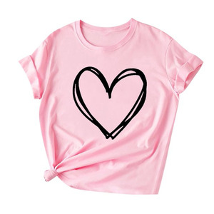 Camiseta con estampado de corazón de diseño personalizado, Camiseta de algodón 100% con estampado de Color sólido de alta calidad, camiseta Regular con cuello redondo para mujer - Product Image 2